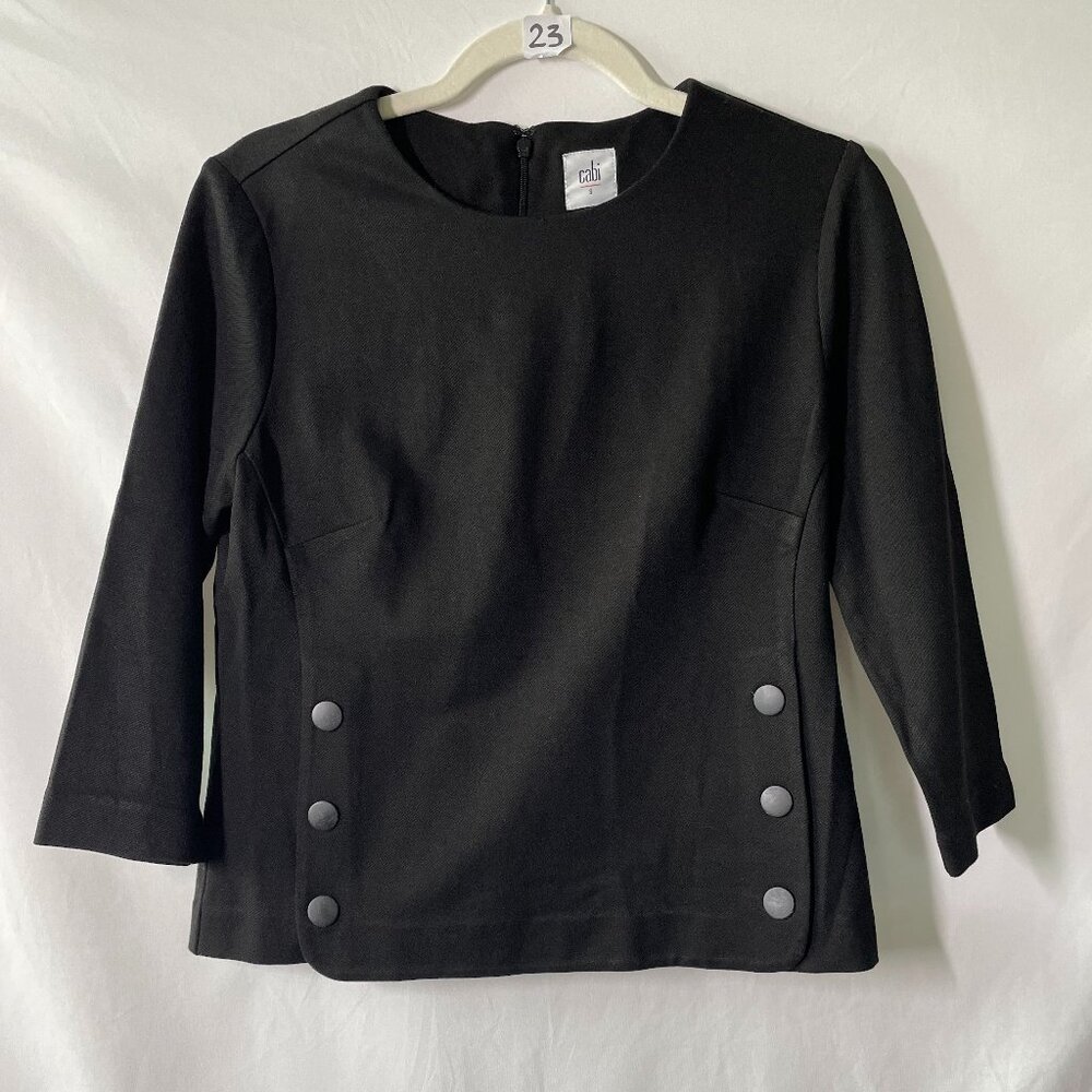 Cabi 3232 Womens Black Round Neck Button Front Utility Top Size Small